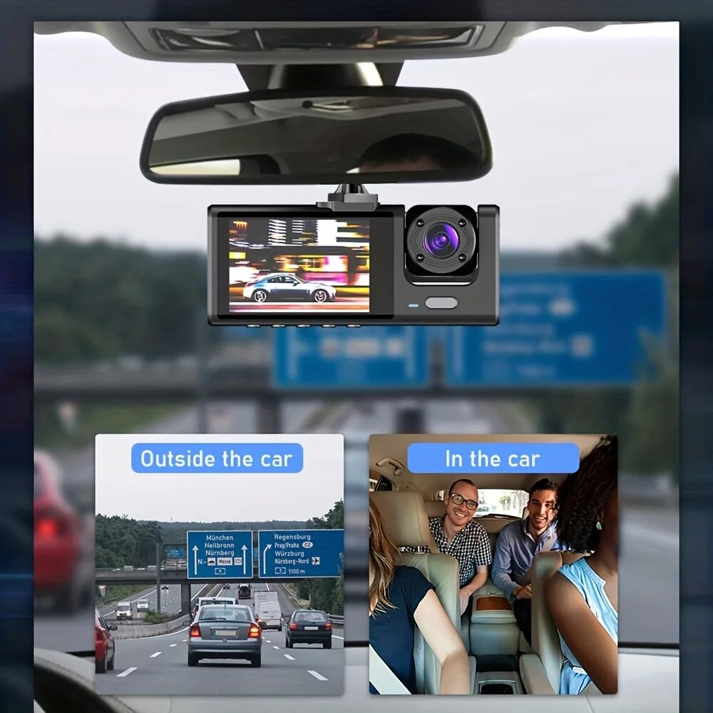 Dual Lens Car Dash Cam 1080P HD Front/Rear/Inside Video Recorder Camera G-Sensor