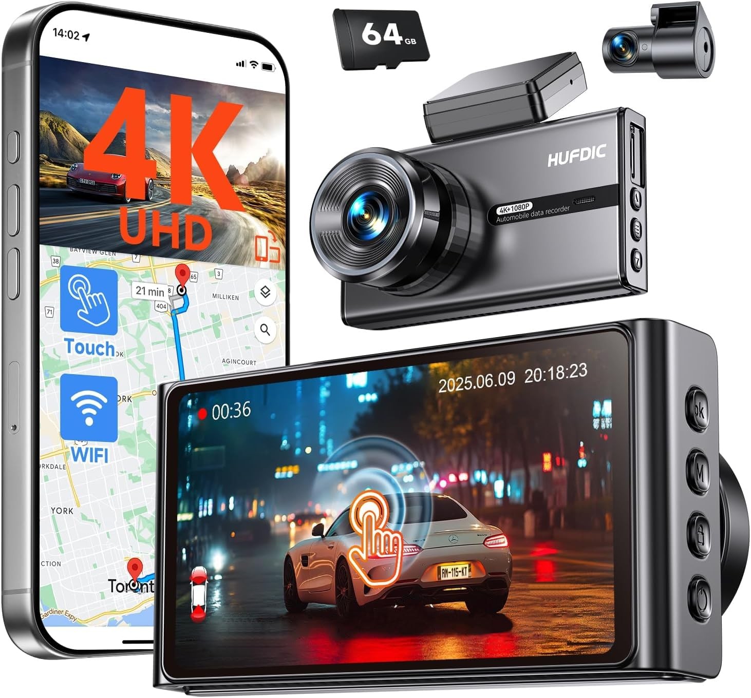 Cámara De Tablero 4K HD Para Coche Automóviles WiFi Con Grabación en Bucle 24/7