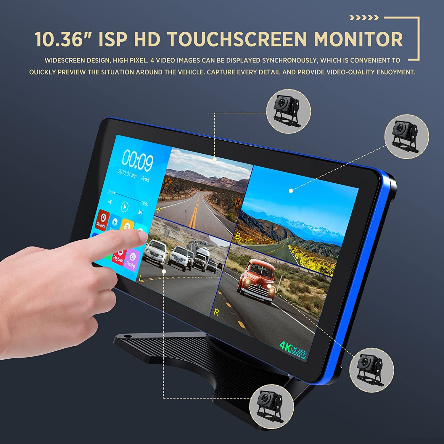 4K Backup Camera System with 10.36″ Monitor for RV Truck Trailer Van Rear Side