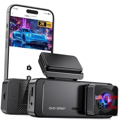 Dash Cam 1296P Front Dashcam, V300 WiFi Dash Camera for Cars with App, Black