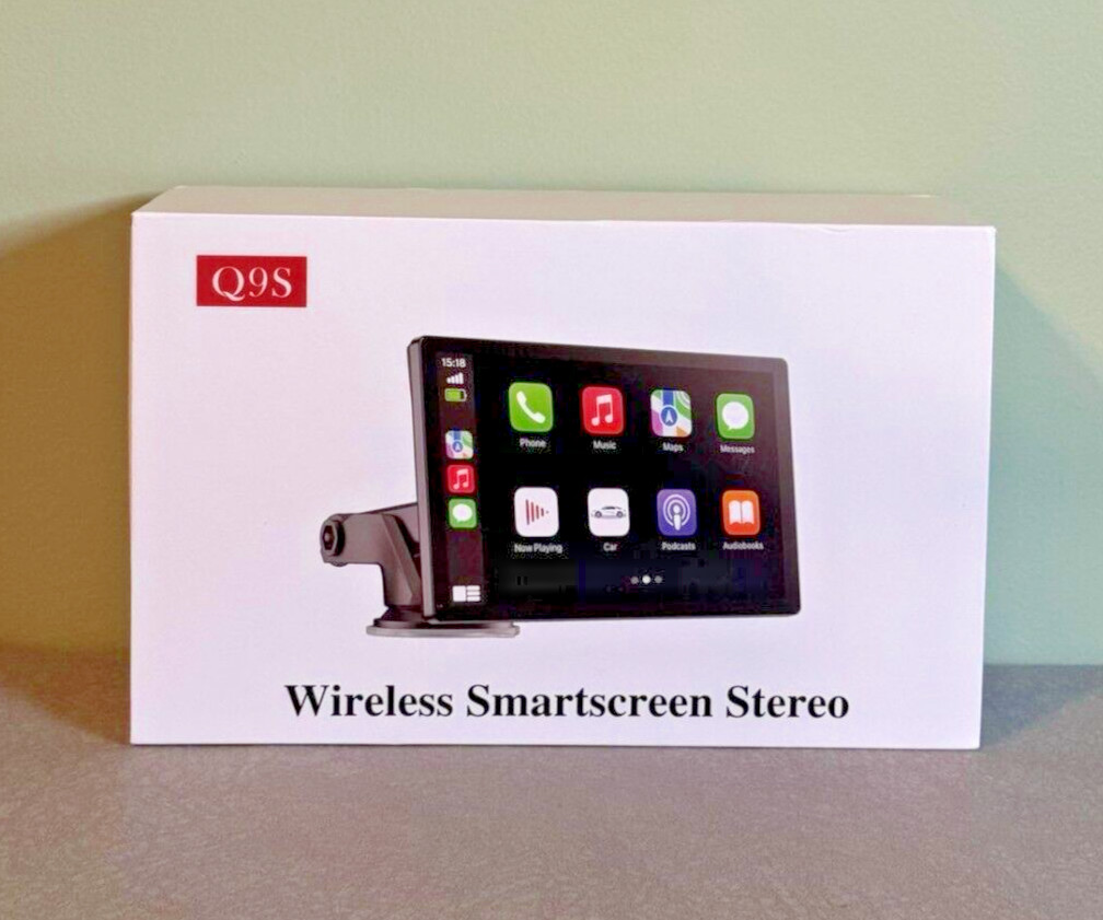 Wireless Q9S Apple Carplay Screen for Car 4K Dash Cam, 9″ Portable, GPS – READ