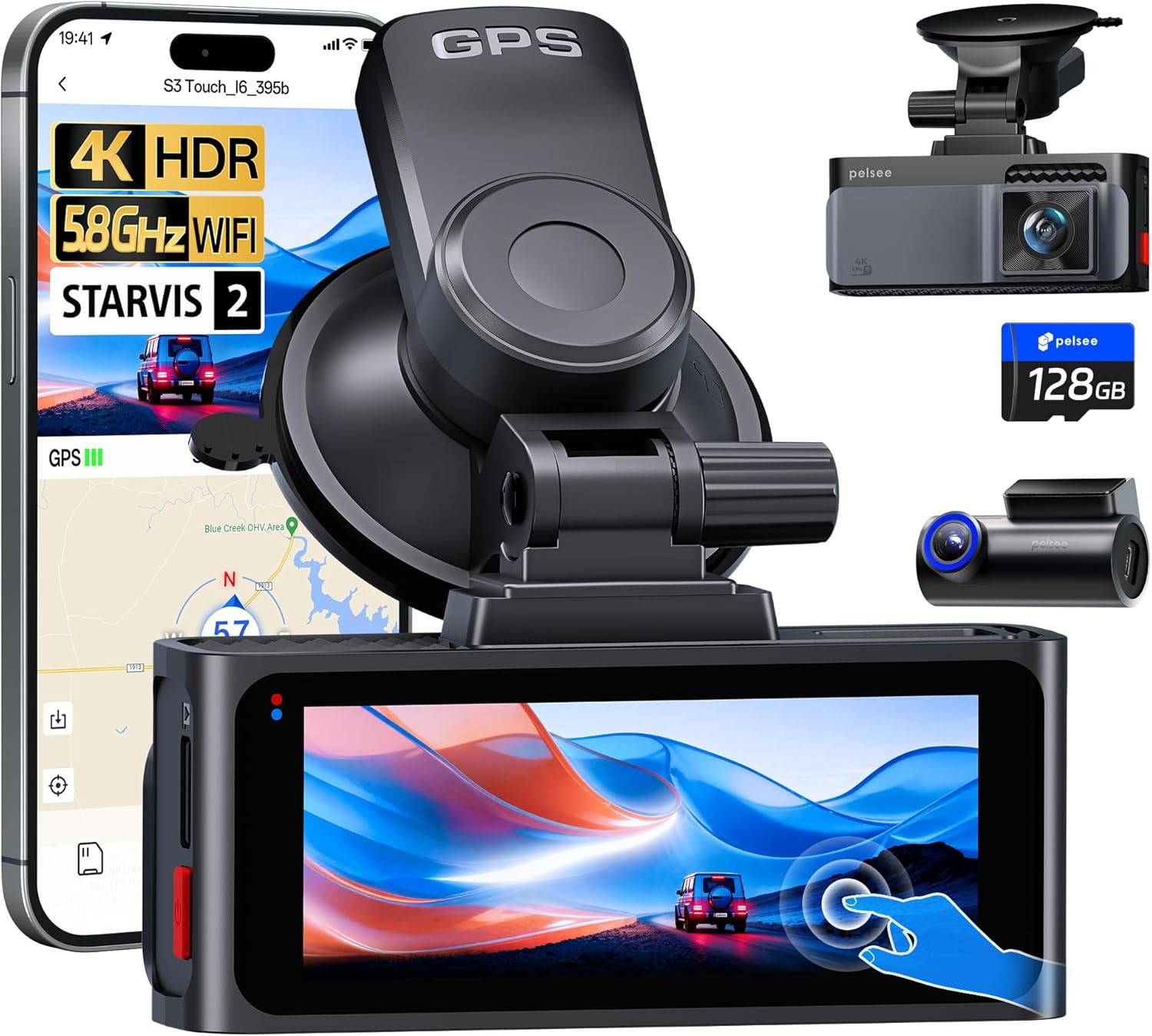 S3 Touch 4K Dash Cam Front and Rear, STARVIS 2 Sensor, STARLIT™ Full Color Night