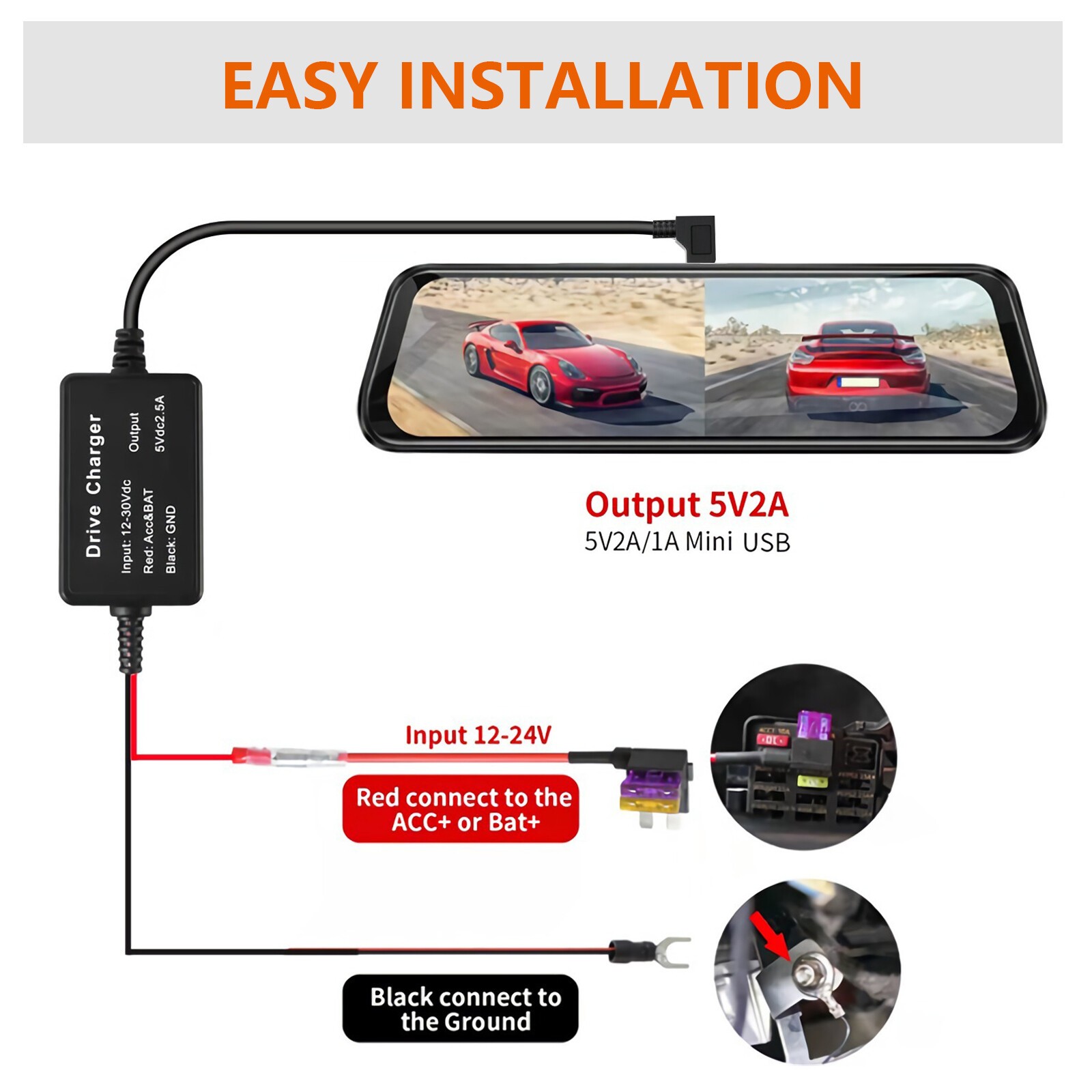 Universal Dash Cam Hardwire Kit Mini Type C Hard Wire Cable Fuse for Car SUV DVR