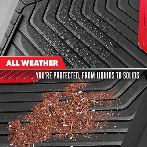 MetallicGuard Car Floor Mats Full Set – Durable Rubber Floor Mats Black & Red