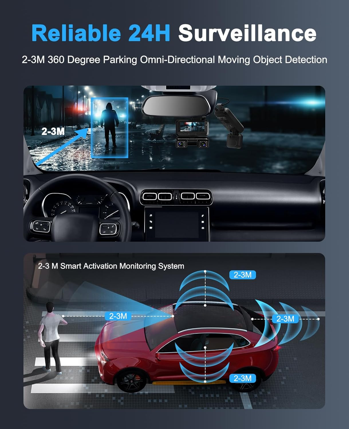 Dash Cam Hardwire Kit USB C Port,With Dual-Chip 360° Radar Sensor for 24H Parkin