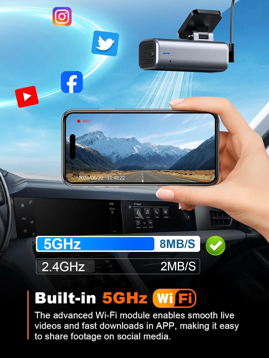 4K Dash Cam Front, Built-In 5G WiFi, 32GB Card Included