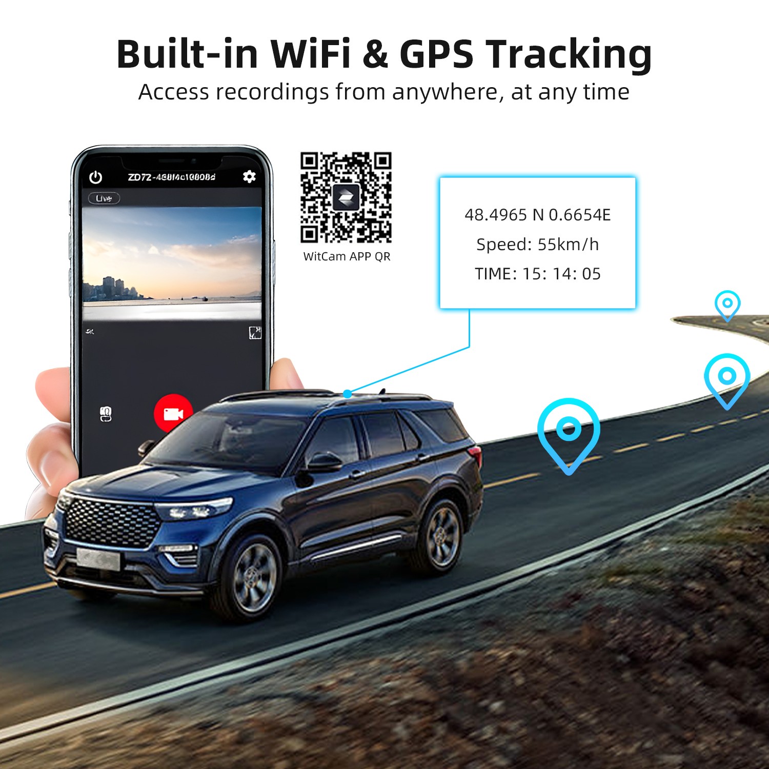 Dash Camera 4K Front and Rear Dash Cam Built-In WiFi & GPS, App control