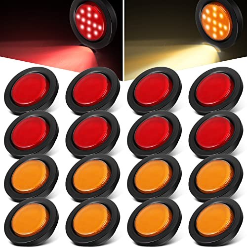 16 Pcs 2.5 Round Clearance Lights 13 LED Front Rear Side Marker Red, Amber