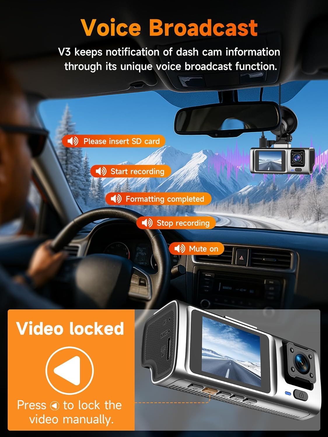 3 Channel 2.5K Dash Cam with 5Ghz Wifi & APP Control, 2.5K+1080P+1080P Front ins