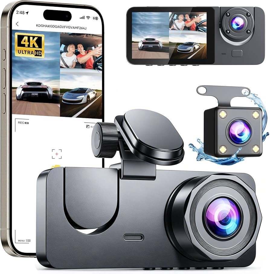 Dash Cam Front and Rear Inside, 3 Channel 4K+1080P Dash Camera for Cars, Free 32