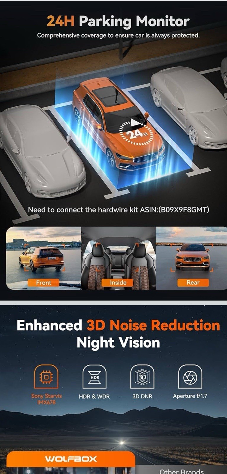 Wolfbox X5 4K 3-Channel Dash Cam W/ 128GB MicroSD Card