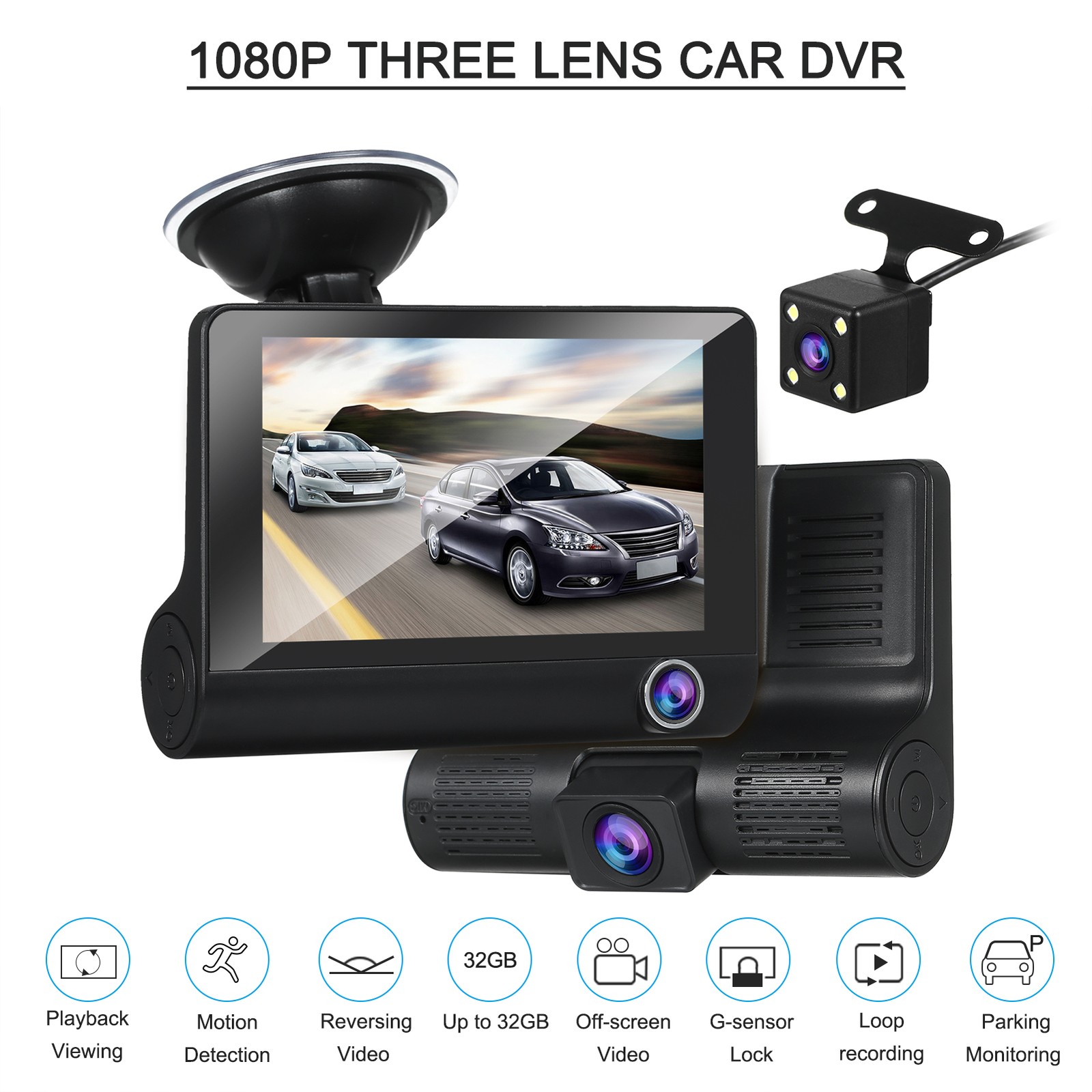 1080P Full Dash Cam With 4 Inch IPS Screen Front And Rear Dual Dash E3Z5