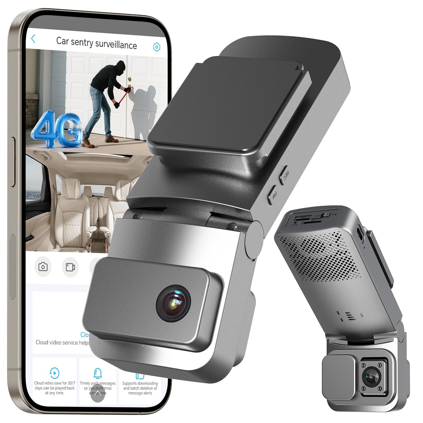 FUVISION 4G LTE Dash Cam Silver GPS Live View Radar