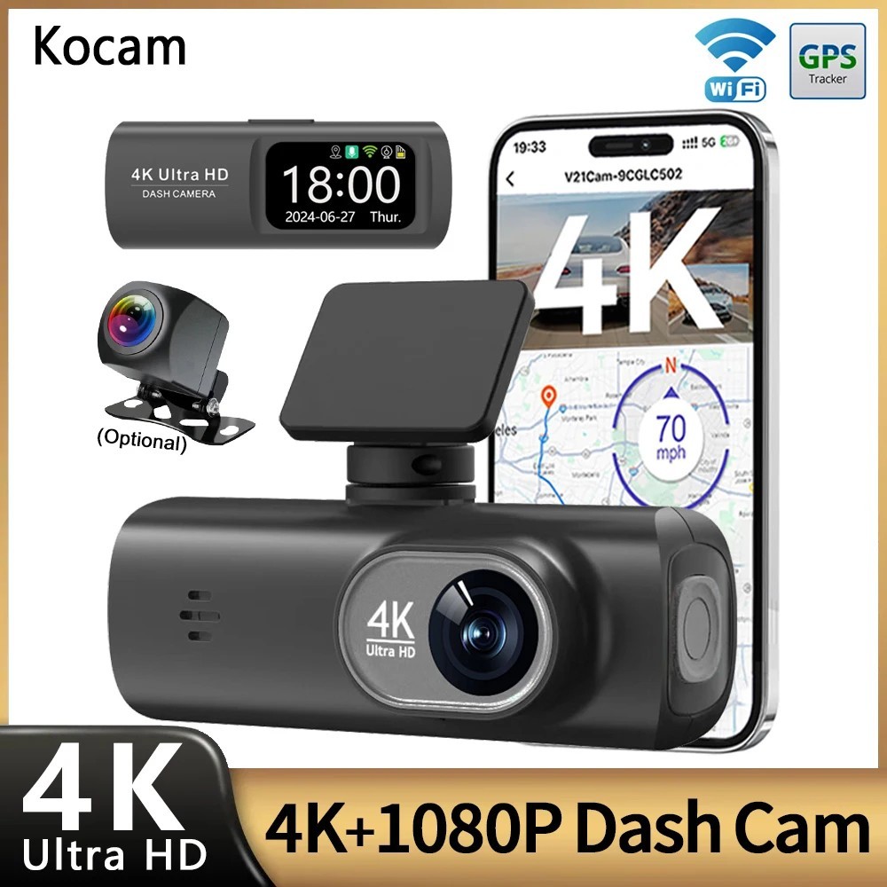 UHD 4K WiFi Dash Cam Dual Lens Driving Recorder Car DVR Optional 1080P Rear Lens
