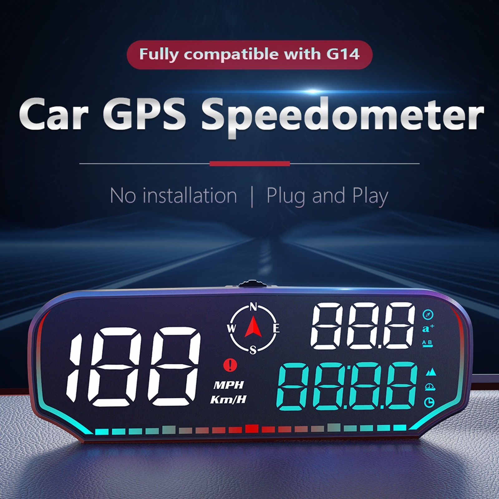 GPS Speedometer HUD LCD Display With Over‑Speed & Fatigue Driving Alerts