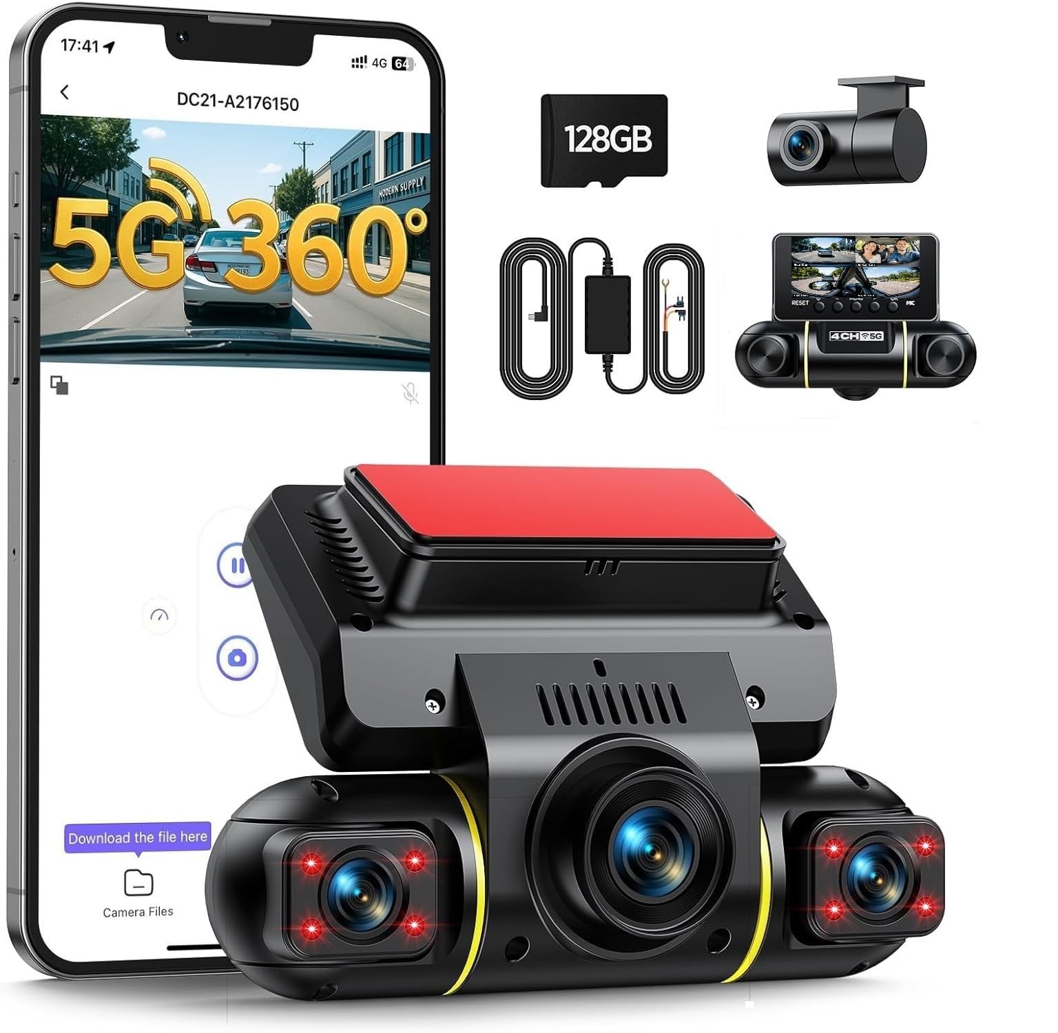 360 Degree View 4 Channel Dash Cam Front and Rear Inside 5G WiFi Dash Camera …