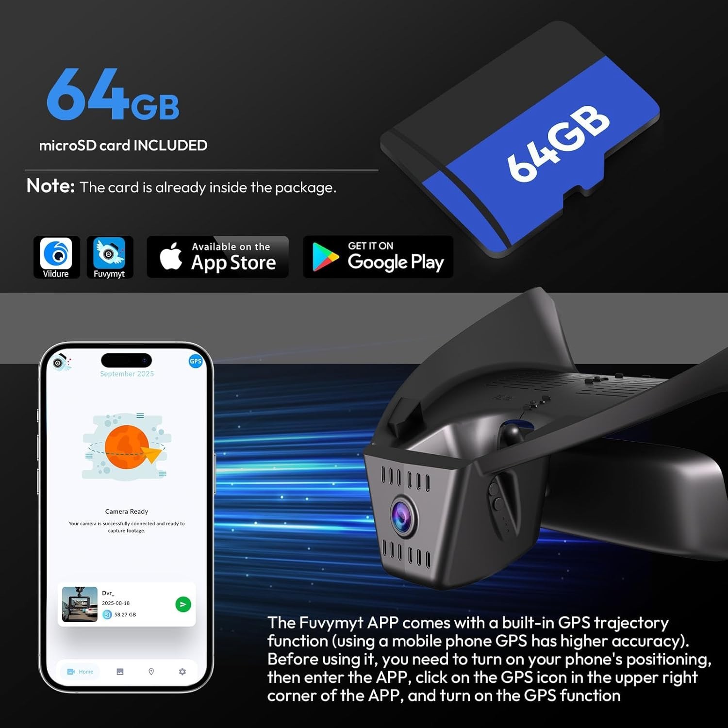 Volvo EX30 2025 4K Front Dash Cam OEM Style WiFi App 64GB G Sensor Loop HDR
