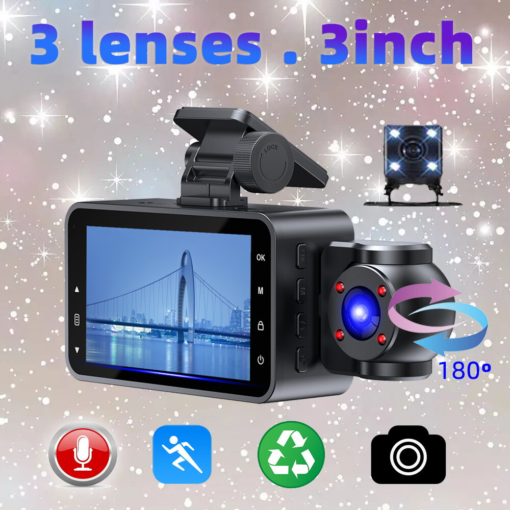 3 Channel Dash Camera Three Lens WiFi DVR Loop Recording G-Sensor Night Vision