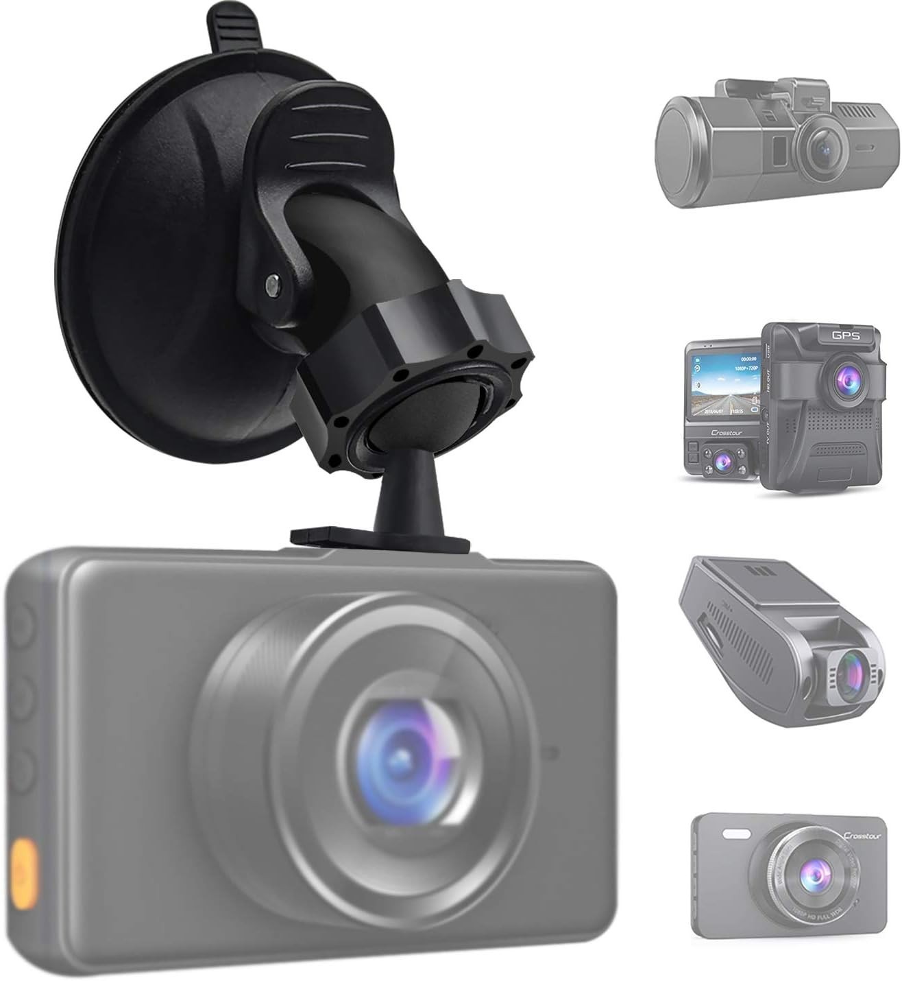 Adjustable Dash Camera Suction Mount with 360-Degree Joint for Easy Positioning