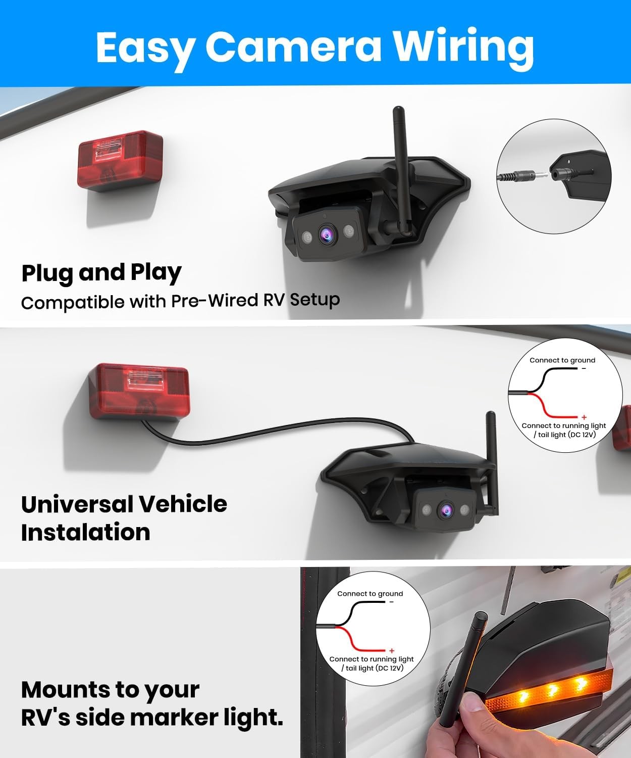 AUTO-VOX Wireless RV Camera System For Driving & Reversing HD 7.2″ DVR 3Channels