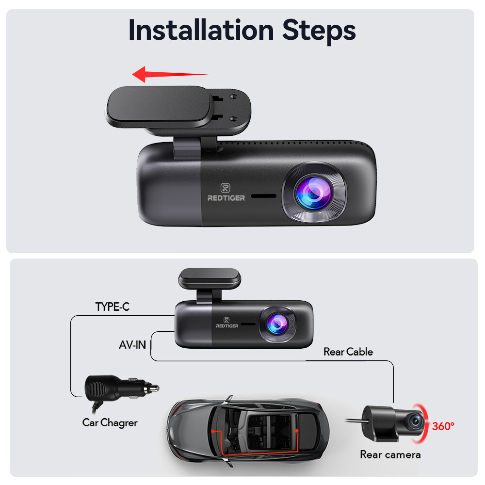 REDTIGER Dash Cam 4K Front and Rear Dash Camera WiFi GPS with Free 32GB SD Card