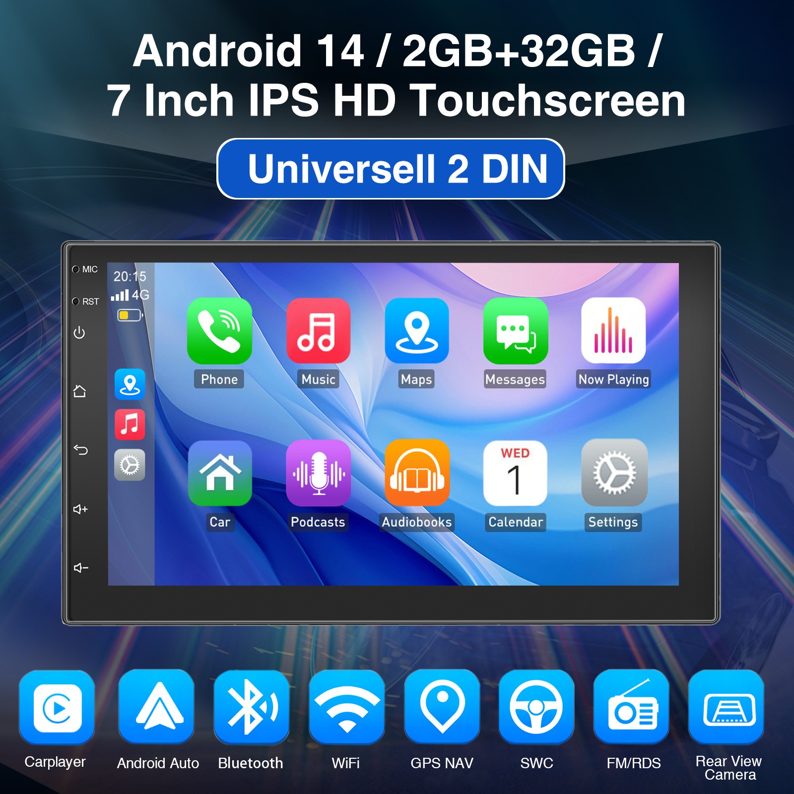 7″ Double 2 Din Android 14 Carplay Touch Screen Car Stereo Radio GPS BT 32G+CAM