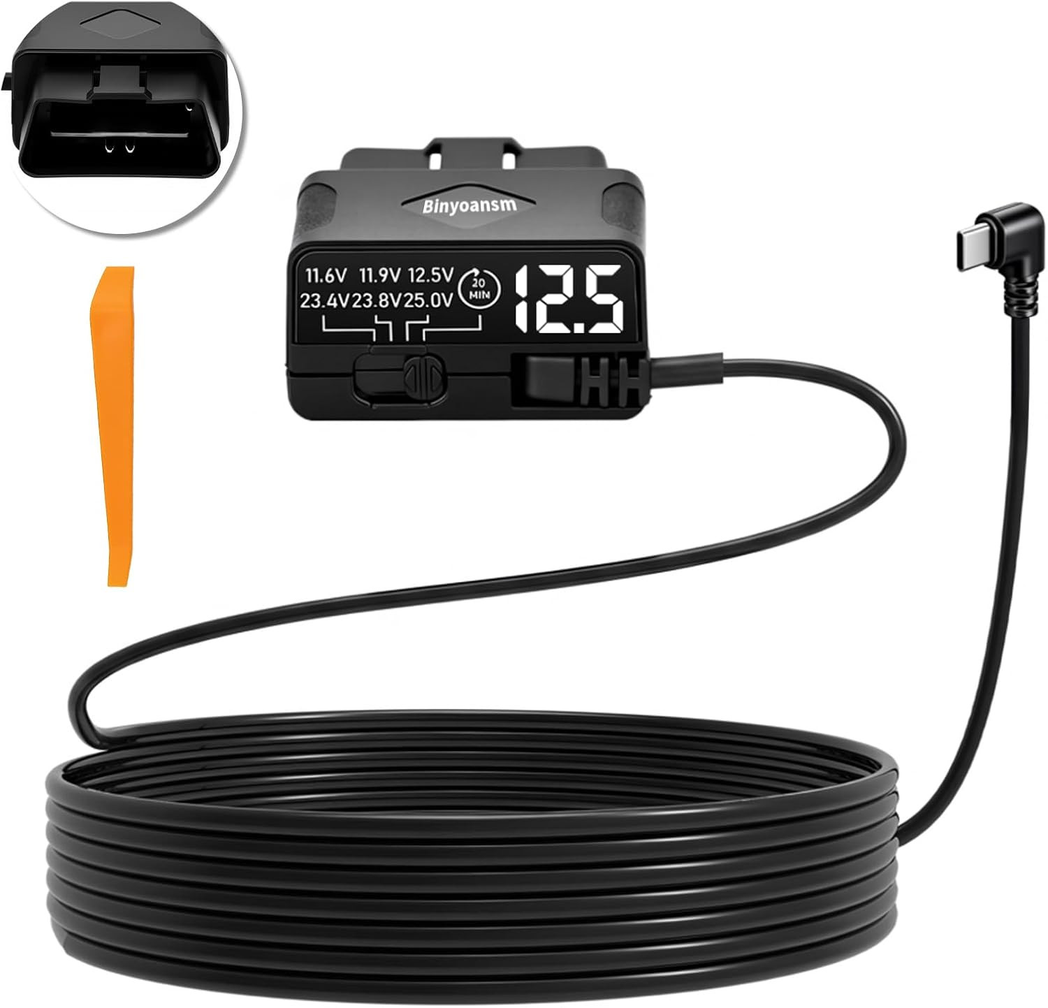 OBD Dash Cam Power Cable USB C with Acc Detection, Plug and Play Hardwire Kit fo