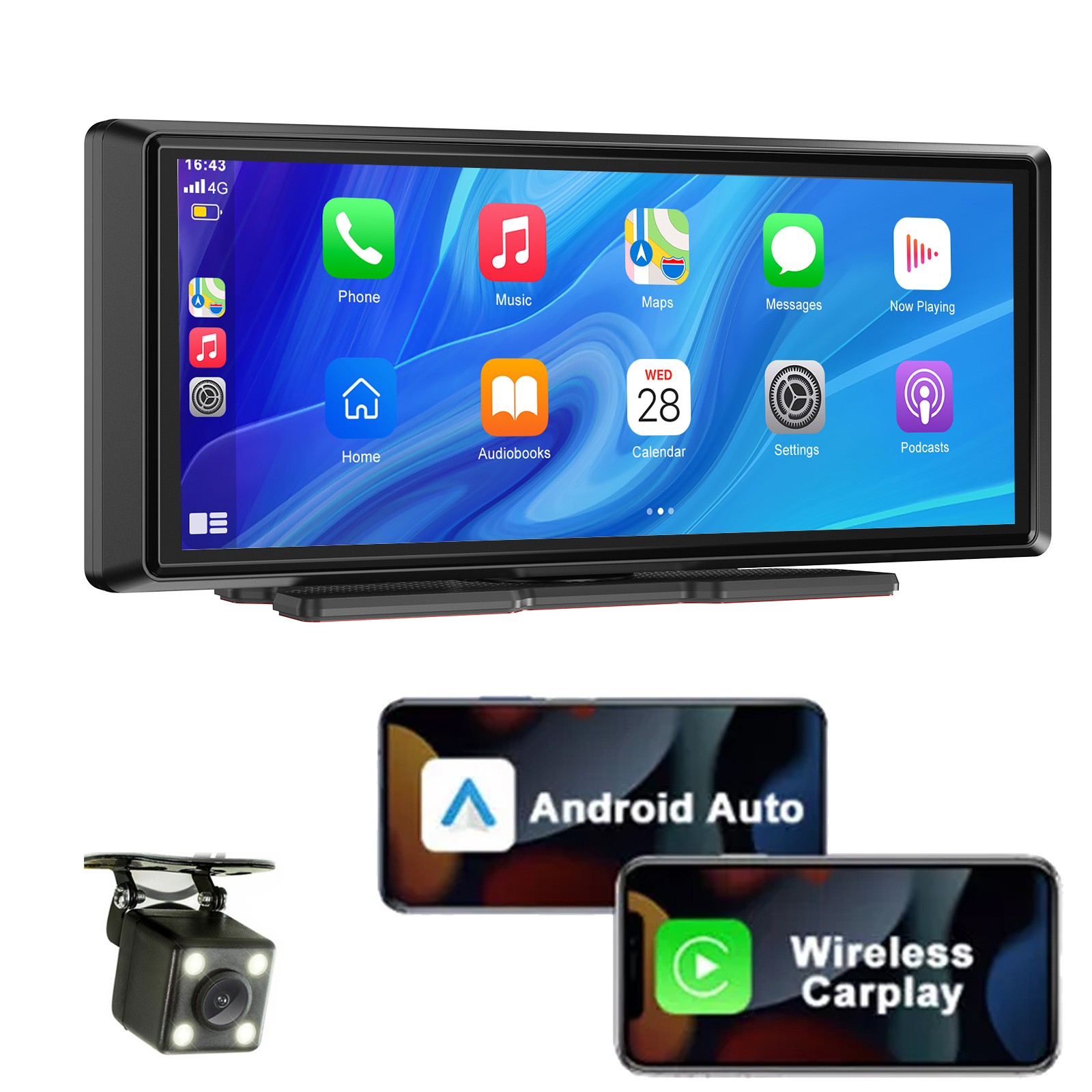 8.1 In IPS Touch Screen Car Radio Apple CarPlay Android Auto Portable Stereo+Cam
