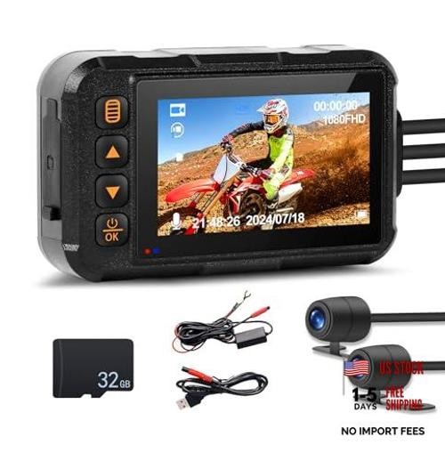 Motorcycle Dash Cam Front and Rear, IP67 Waterpoorf Dual Dash Camera with