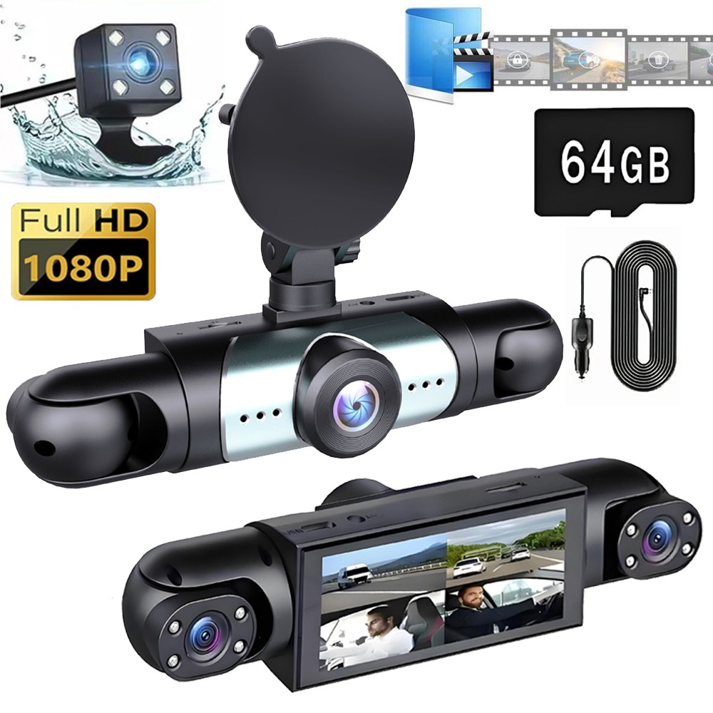 4-Channel Dashcam 360° 1080P HD Car Dash Cam Front Rear Inside Left Right