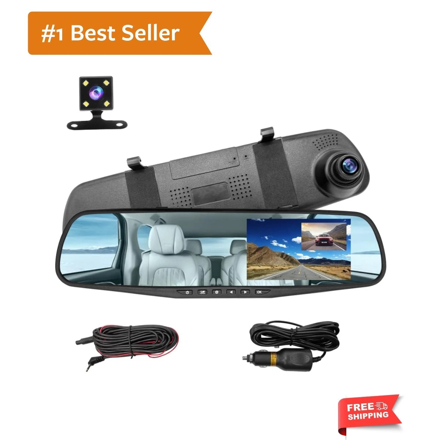 Mirror Dash Cam for Car, 4.3″ Backup Smart Rearview Mirror Camera, Waterproof…