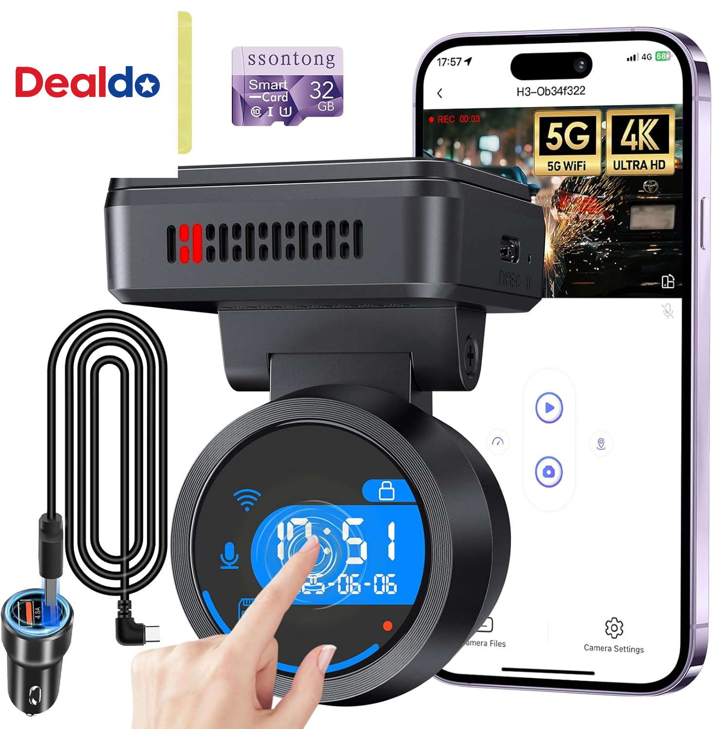 Dash Cam Front 4K Dash Camera for Cars Built-In Wifi/App Control Dashcams for Ca