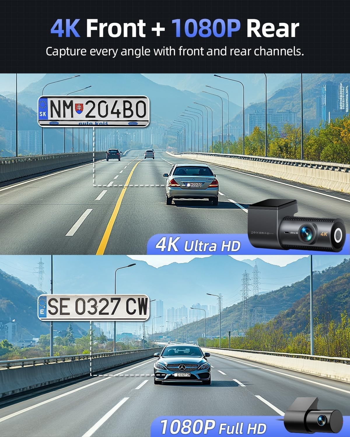 Advanced 4K Dash Cam with 5.8GHz WiFi, Night Vision & 64GB SD Card for Drivers
