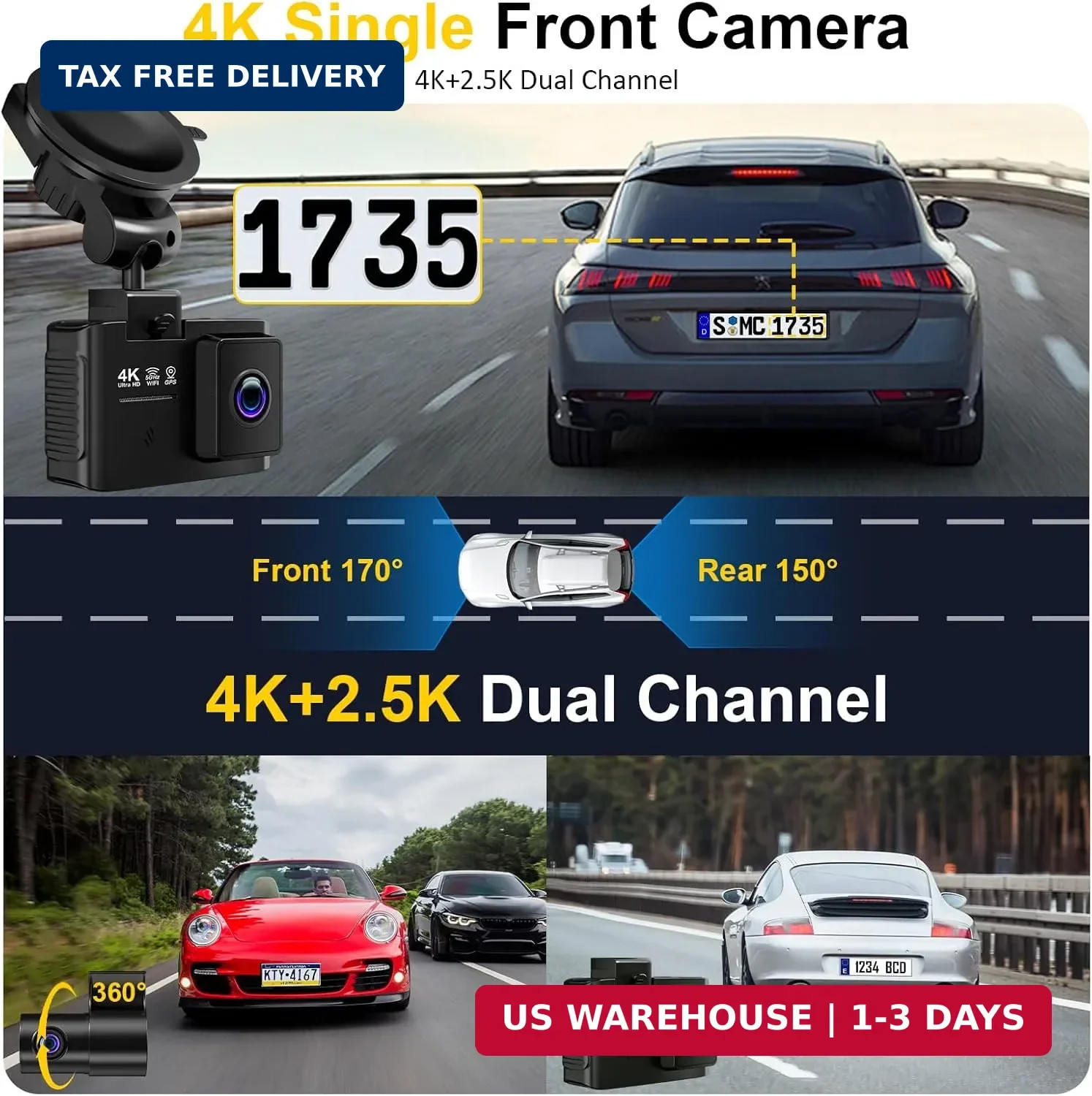 Dash Cam Front and Rear: 4K+2.5K Dual Channel Dash Cam-5GHz WiFi, GPS Dash Camer