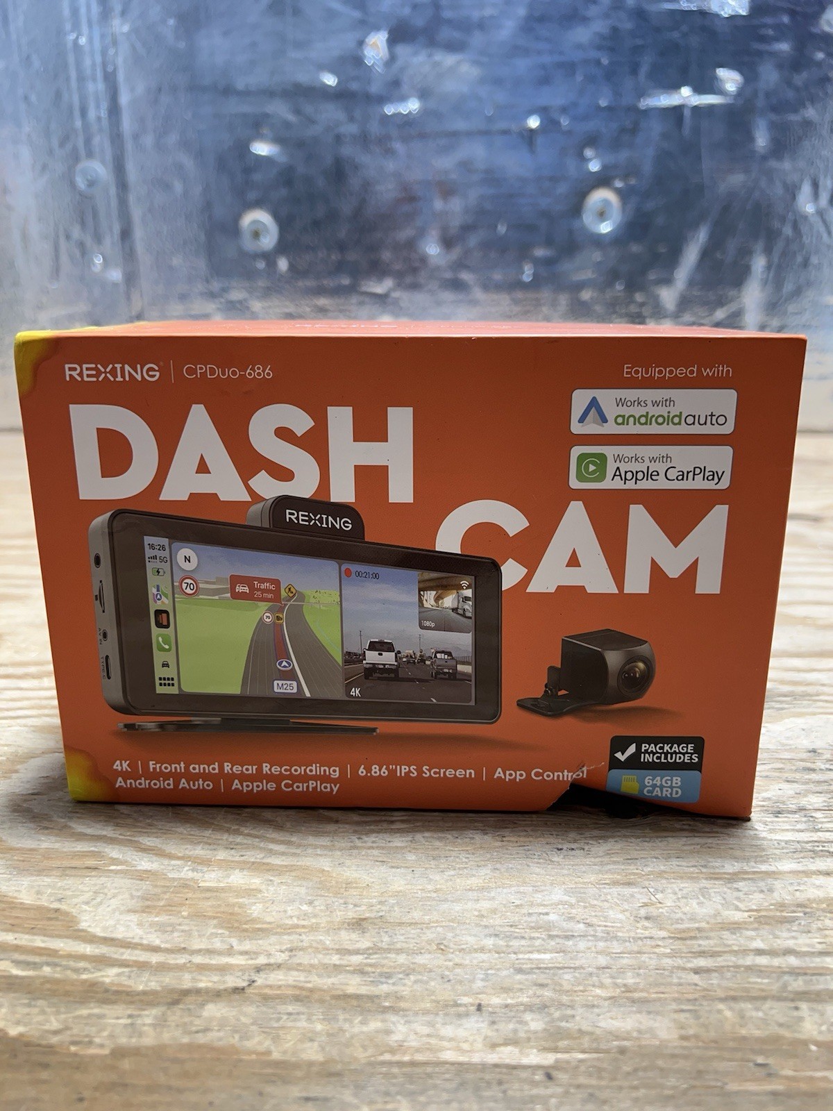 Rexing Dash Cam CPDuo 686 4k 64gb CarPlay Android 6.86”IPS Recording BoxDamaged