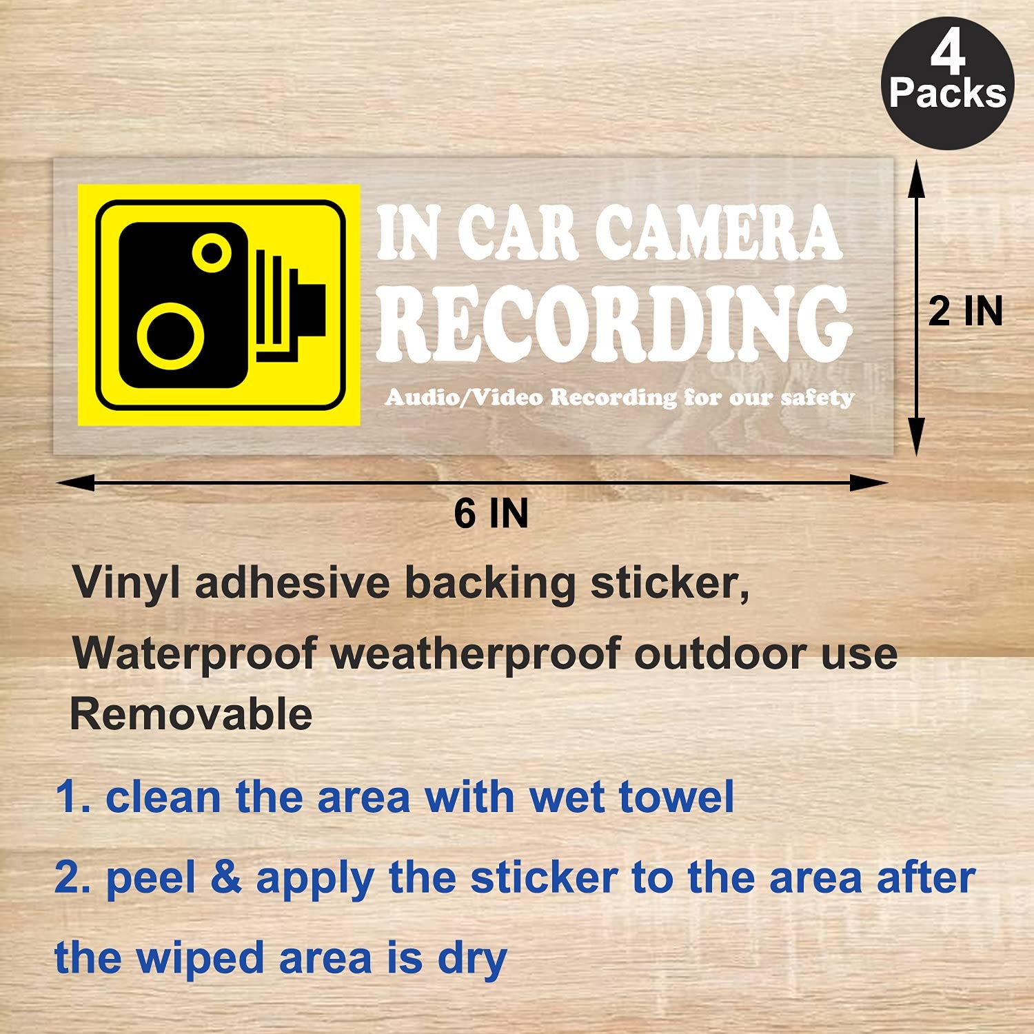 4 Pcs Camera Audio Video Recording Window Stickers for Rideshare Taxi