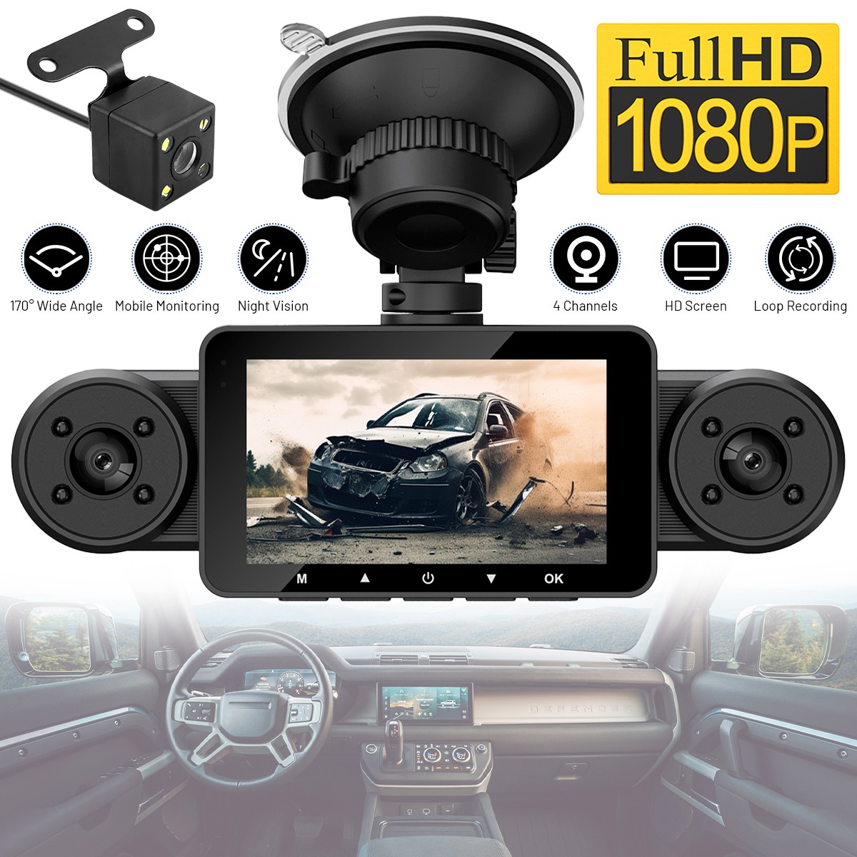 New 4 Channel HD 1080P Dash Cam Recorder G-Sensor Car Camera DVR Vehicle Video