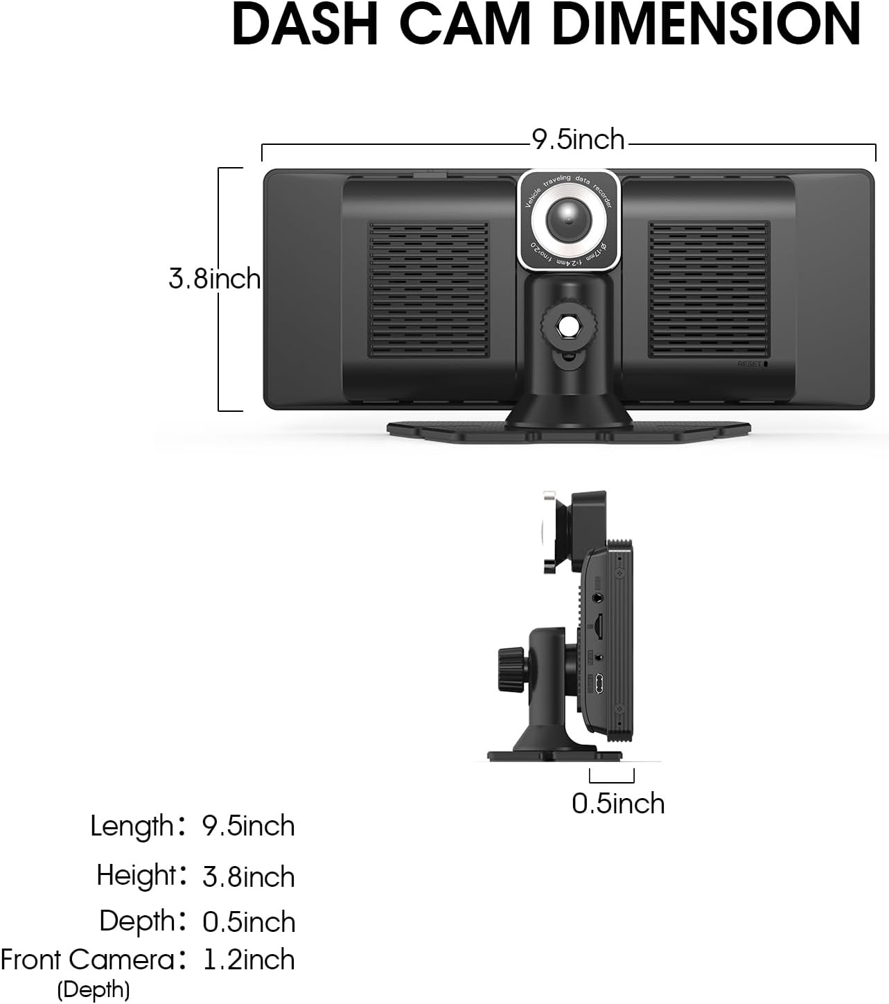 Portable CarPlay Screen for Car 10.26″ HD IPS Touchscreen with 4K Dash Cam Front