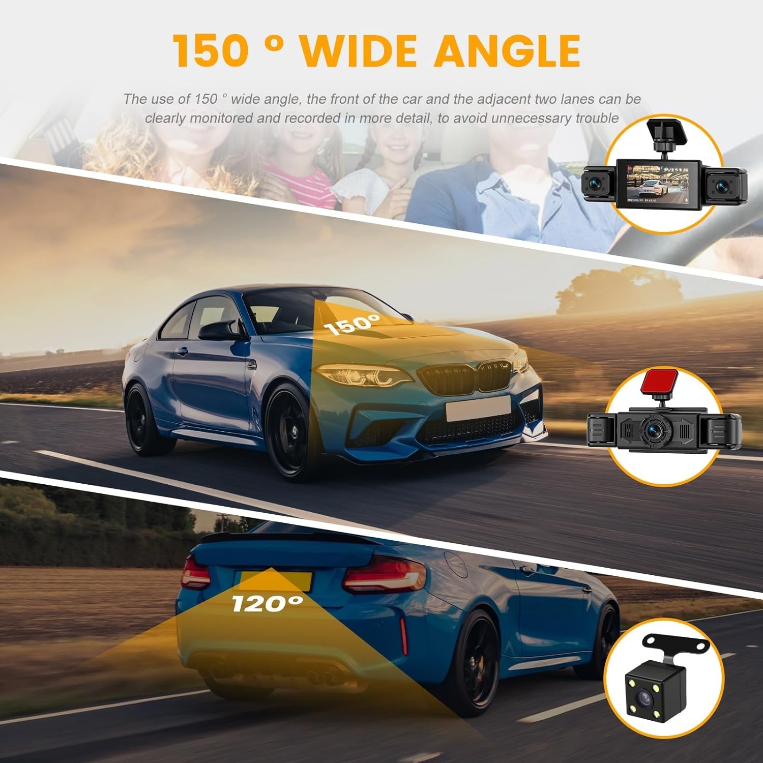 Dash Cam 3 Inch 1080P 4 Channel Dash Camera for Cars with Driving Loop Record…