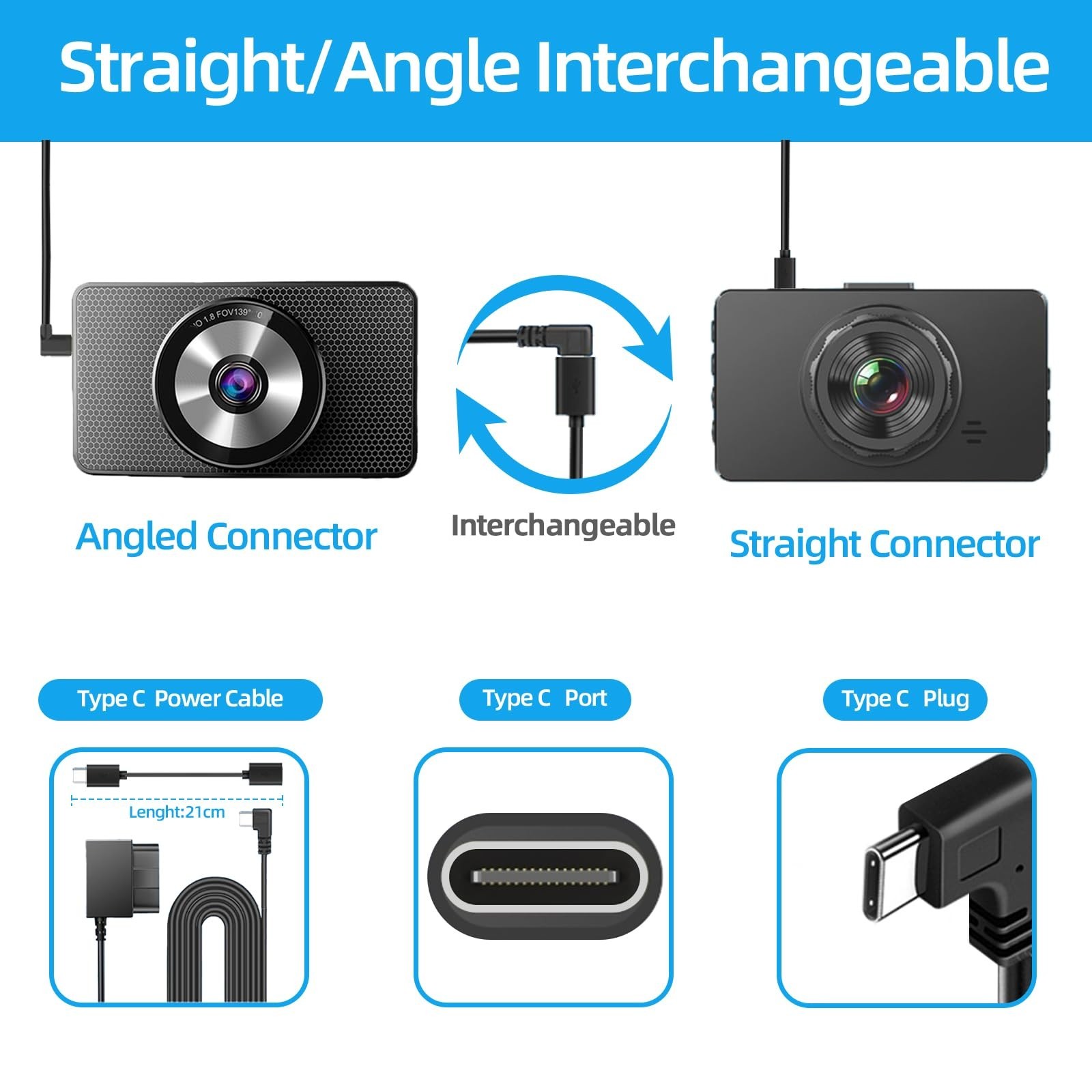 2Pcs Dash Cam Hardwire Kit, OBD Power Cable & USB Type C Charger, 24H Parking Mo