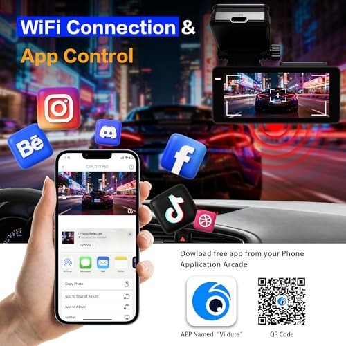 4K UHD Dual Channel Dash Cam, Front & Rear Camera, WiFi, G-Sensor, Night Vision,