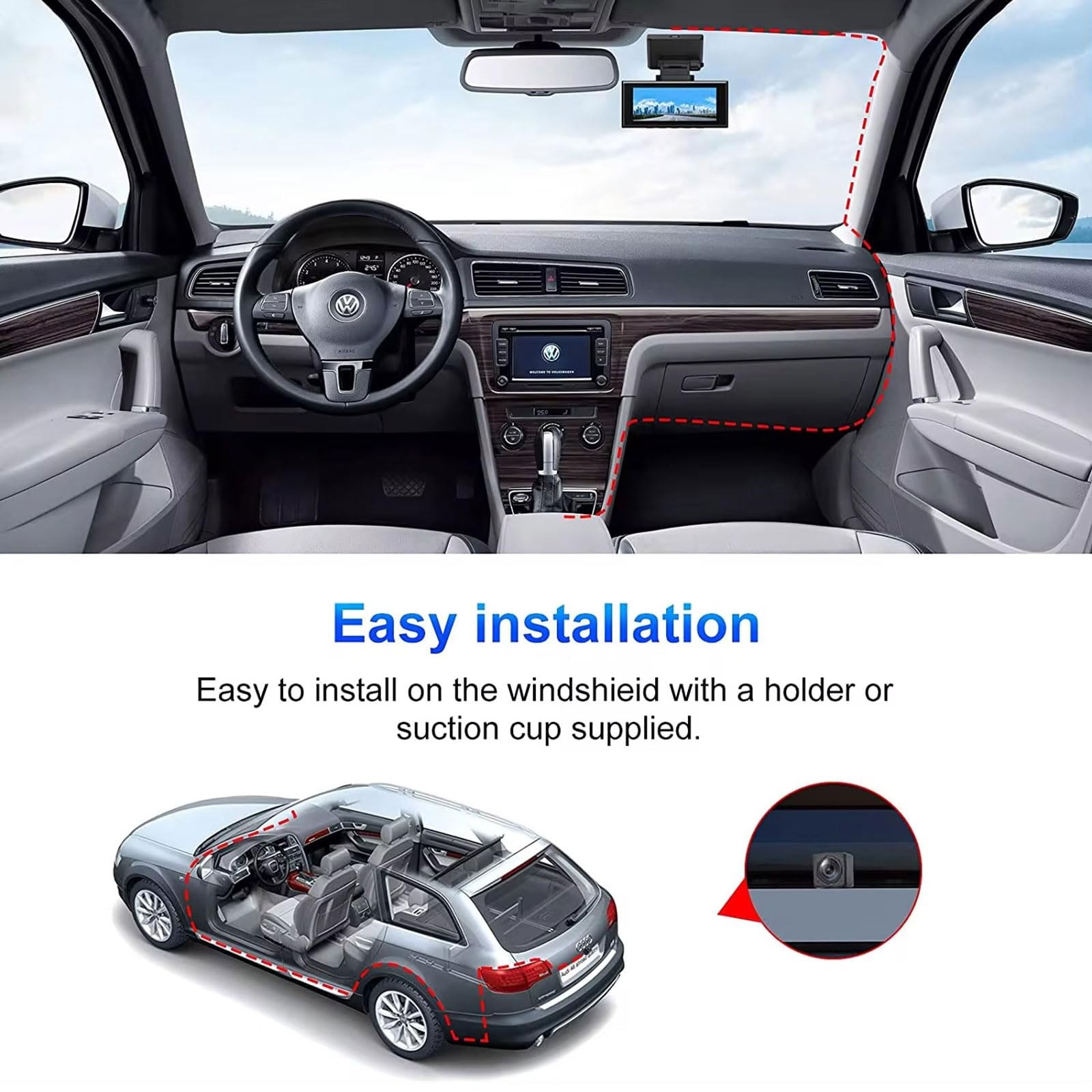 1080P Front + 720P Rear Dual Dash Cam, 3.16″ IPS Screen, Built-in WiFi, Night…