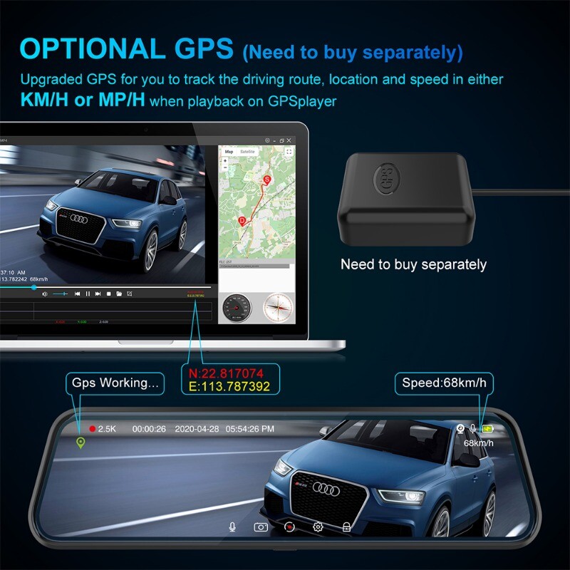 Hot Selling Dual Lens 2.5K Resolution 10inch Touch Screen Waterproof Rear Webcam