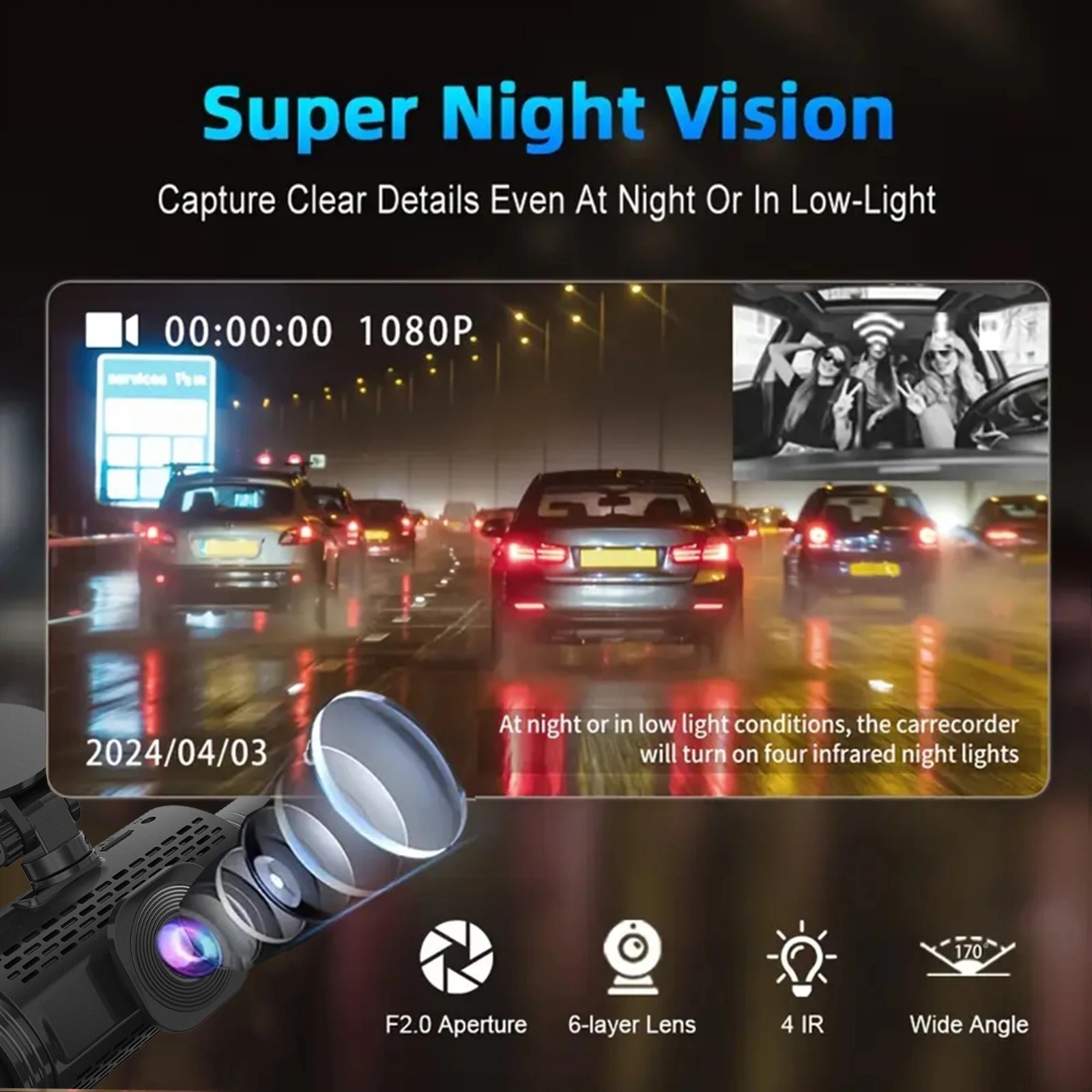 4 Channel Car Dash Cam FHD 1080P Front Rear Night Vision Loop Recorder