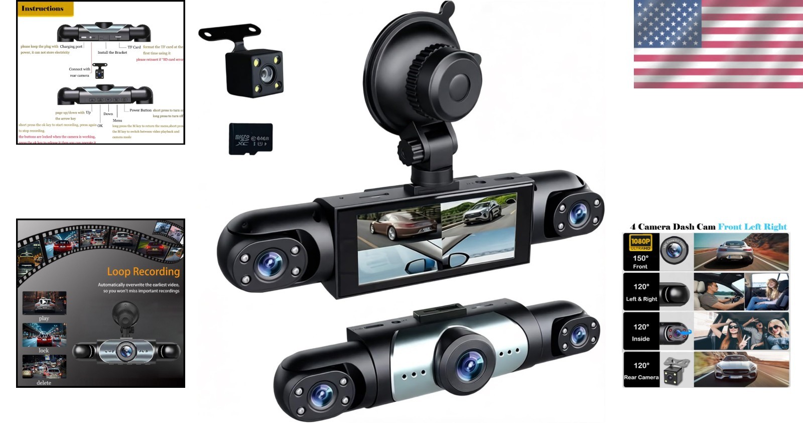 All-in-One 360° Dash Cam with Night Vision, G-Sensor & Parking Safety Mode