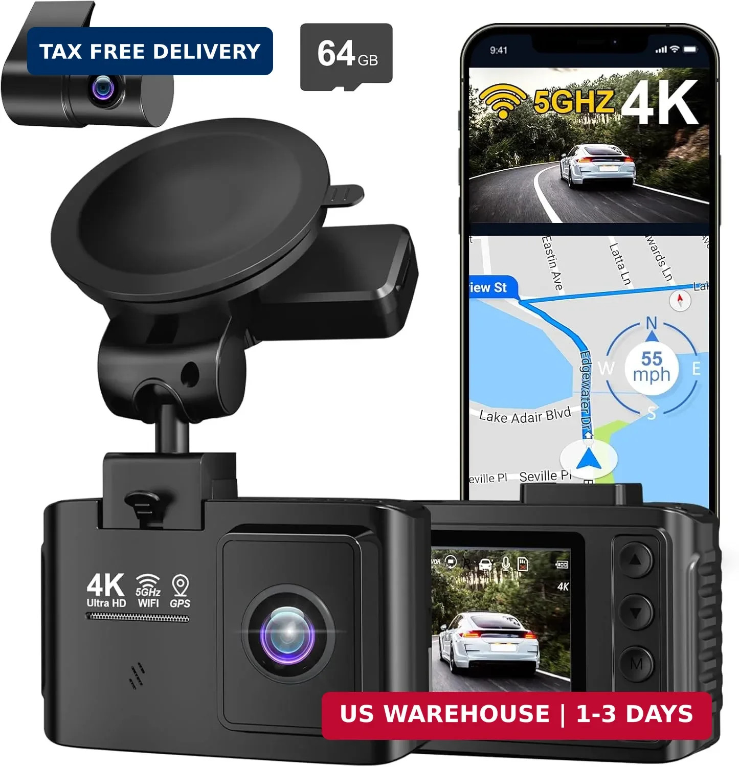 Dash Cam Front and Rear: 4K+2.5K Dual Channel Dash Cam-5GHz WiFi, GPS Dash Camer