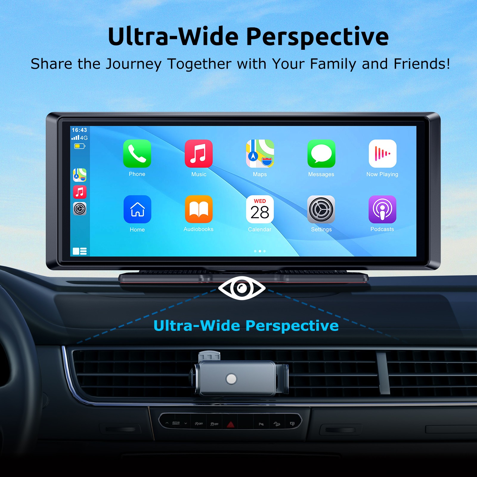 XGODY 10″ 4K Touch Screen Dash Cam Car Video Recorder Wireless CarPlay G-Sensor