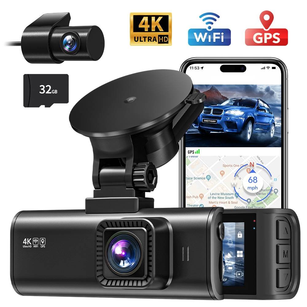REDTIGER F7NP-EX 4K Dash Cam Free 64G Card Front Rear Dash Camera for Cars GPS