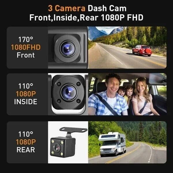 Touch Screen Dash Cam 4″ 1080P Front/Rear Camera Dual Lens Car DVR Recorder