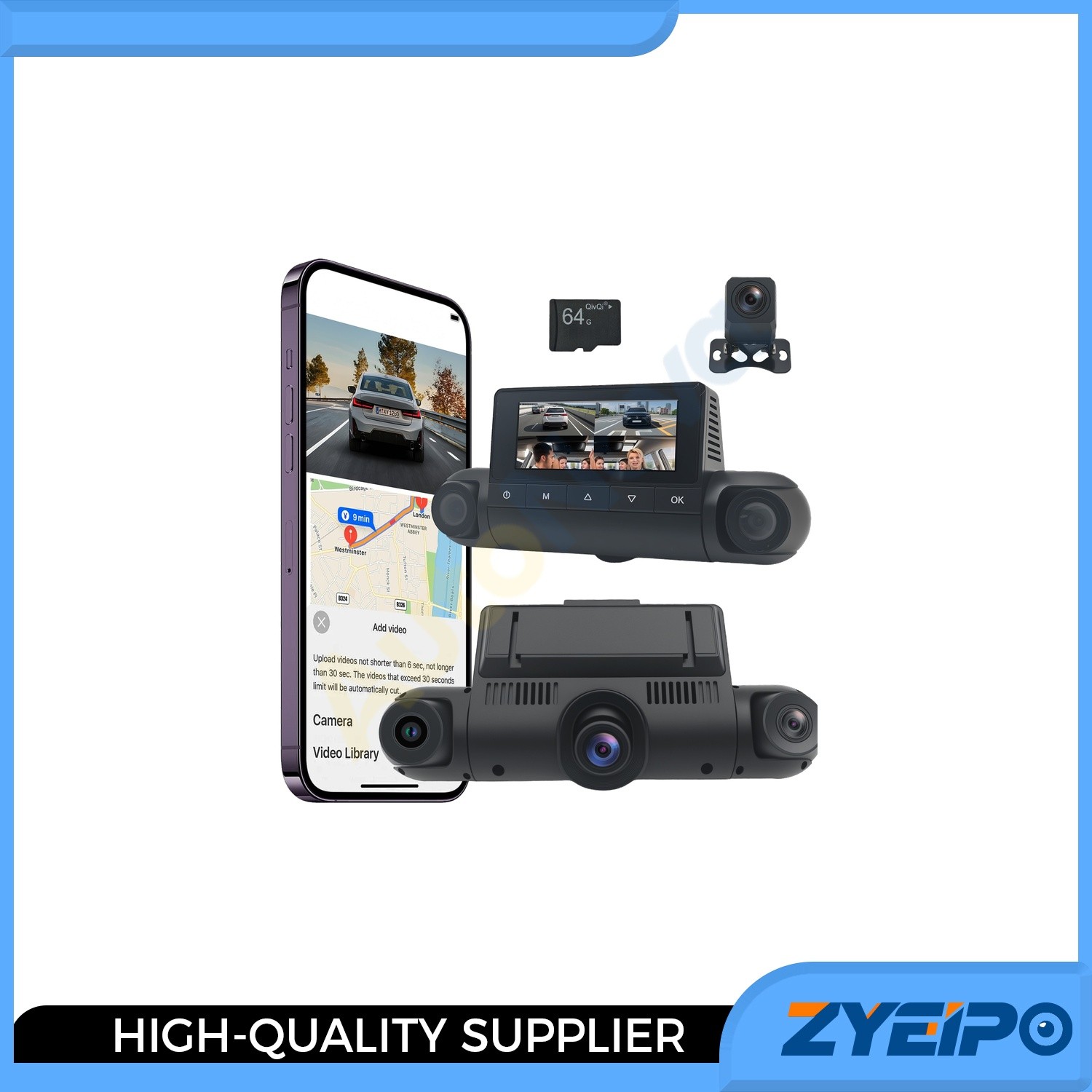4K+3x1080P 360° 4 Channel Dash Cam for Car GPS Parking Monitor 64GB Card Kit
